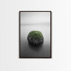Moss Rock Minimal, Green Accent Art, Coastal Zen Decor, Framed Canvas Print, Modern Neutral Room, Nature Wall Aesthetic Walnut Frame