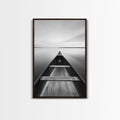 Canoe, Lake, Calm, Horizon - Minimalist lake paddle scene, Framed Canvas Print, peaceful home office art, Scandinavian decor, wilderness print Walnut Frame