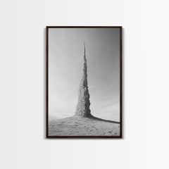 Rock Spire, Desert Sculpture, Abstract Form, Canvas Print, Surreal Landscape Art, Minimalist Wall Decor, Earthy Modern Home Accent Walnut Frame