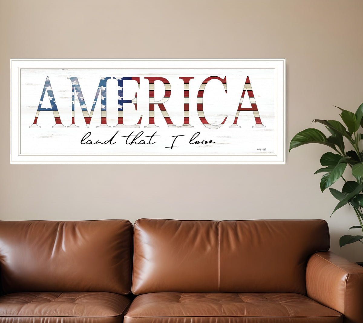 America Land that I Love Flag Print White Framed Print Wall Art