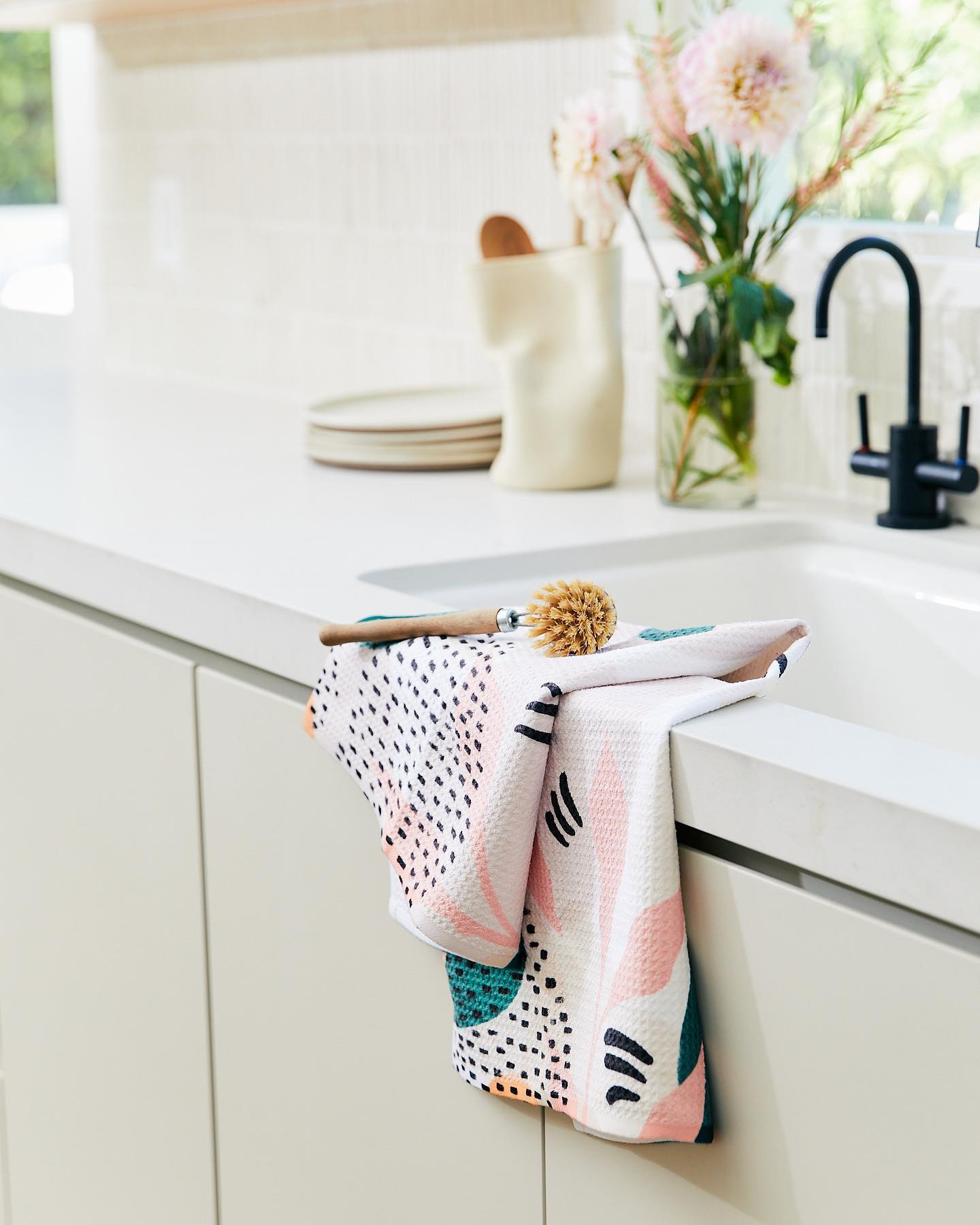 Ghosting Around Geometry Tea Towel