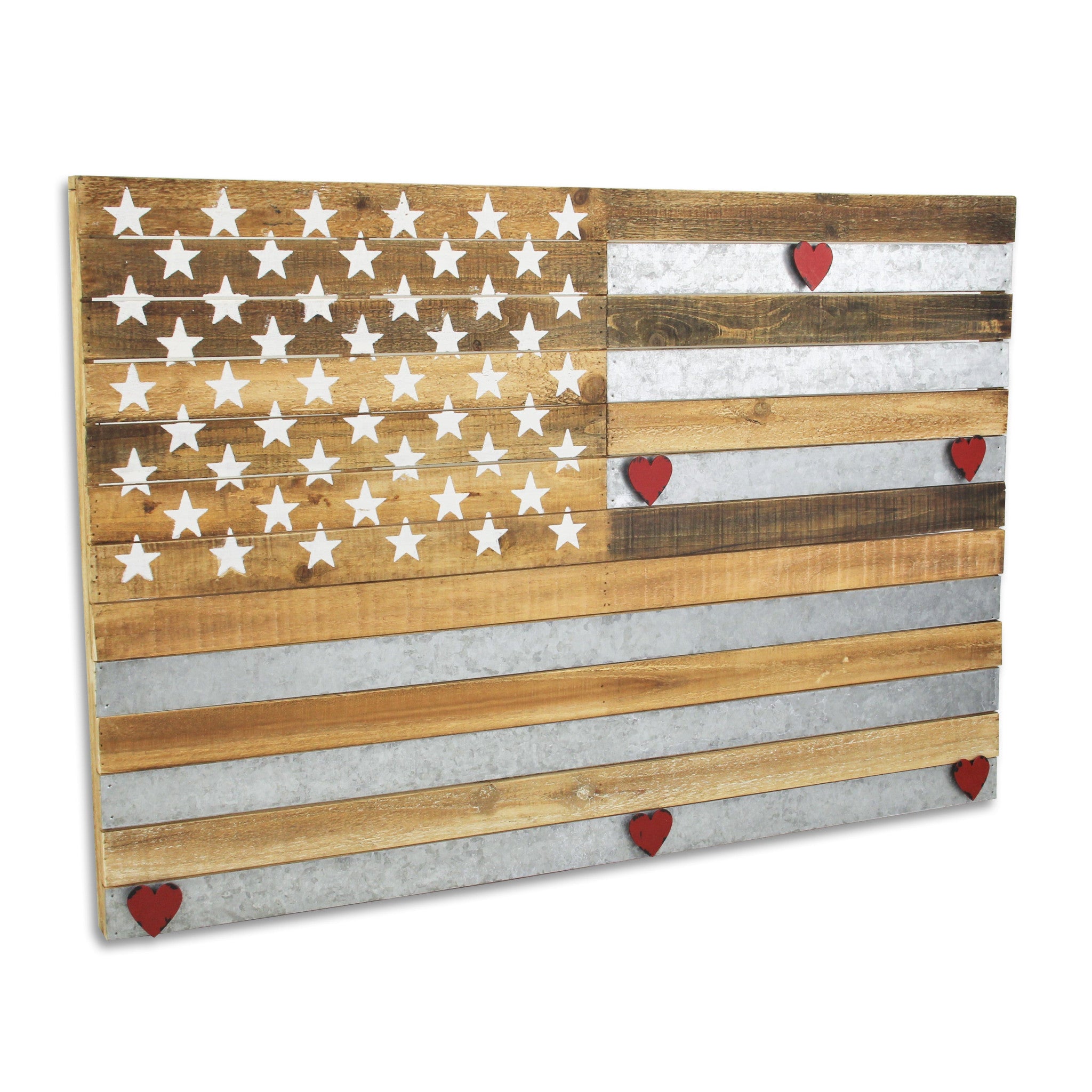24" X 36" Brown and Gray Stars And Stripes Wood and Metal Hanging Dimensional Sculpture Secondary image