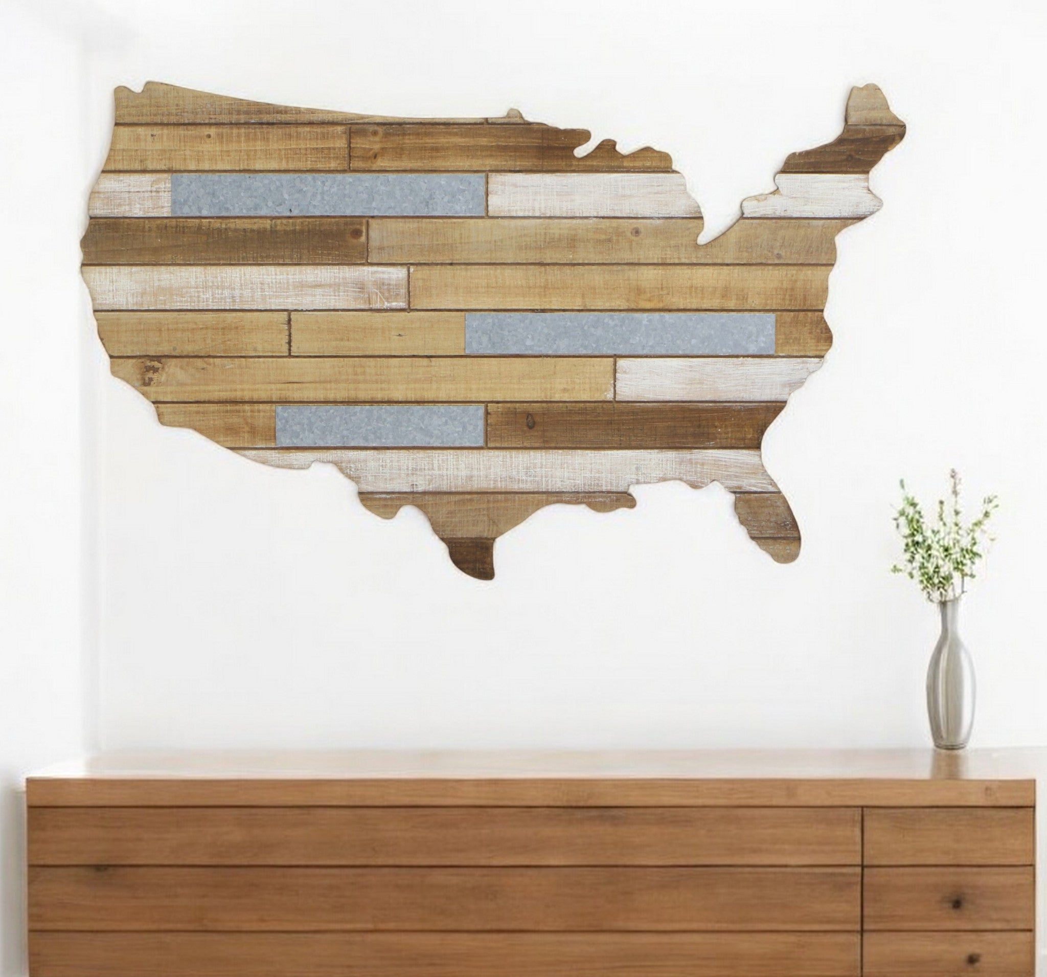 19" X 31" Brown and Gray USA Wood and Metal Hanging Dimensional Sculpture Main image