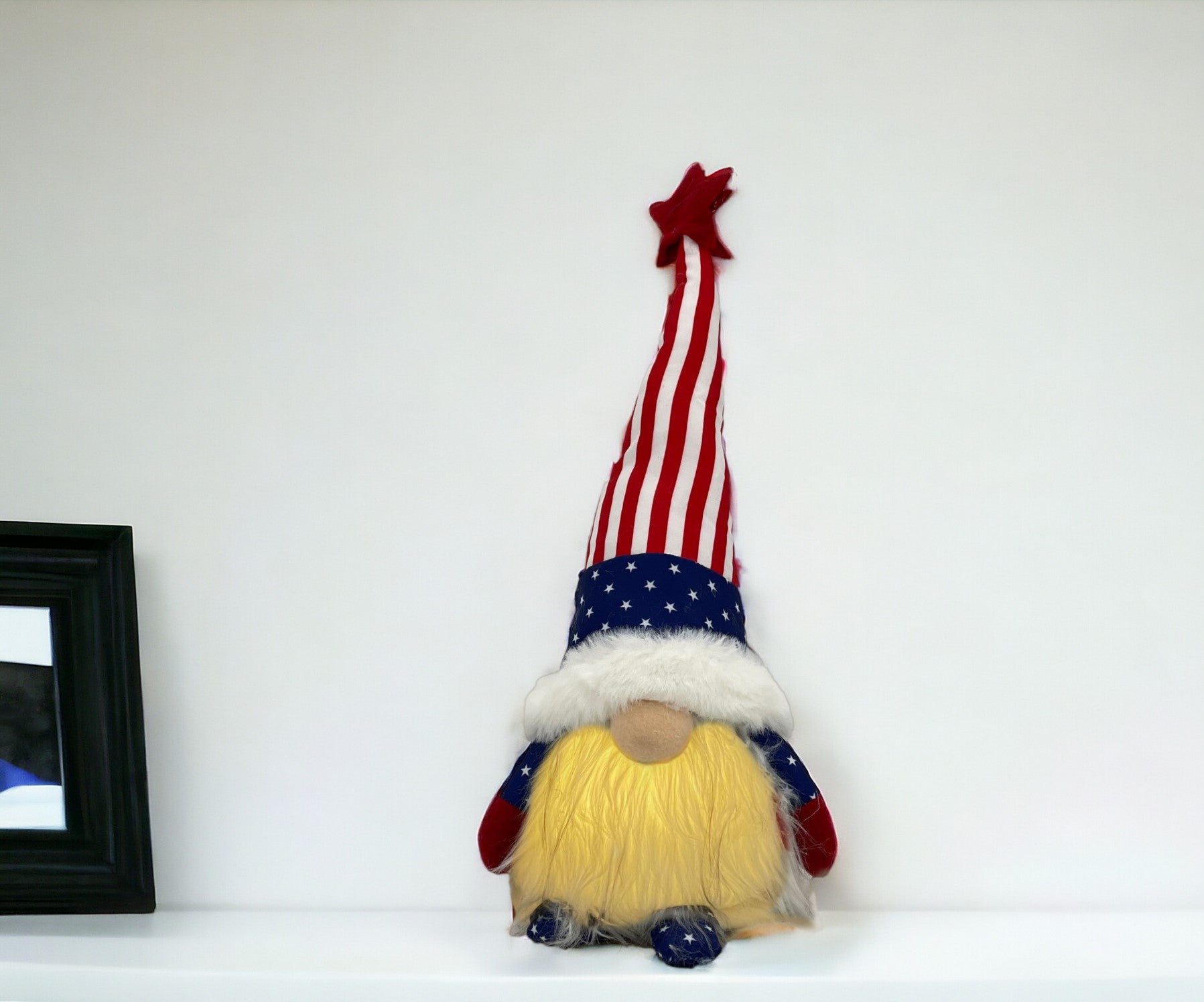 14" Red White and Blue Fabric Independence Day Standing Gnome Tabletop Sculpture with LED Secondary image