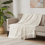 Chloe 100% Cotton Tufted Chenille Lightweight Throw with Fringe Tassel