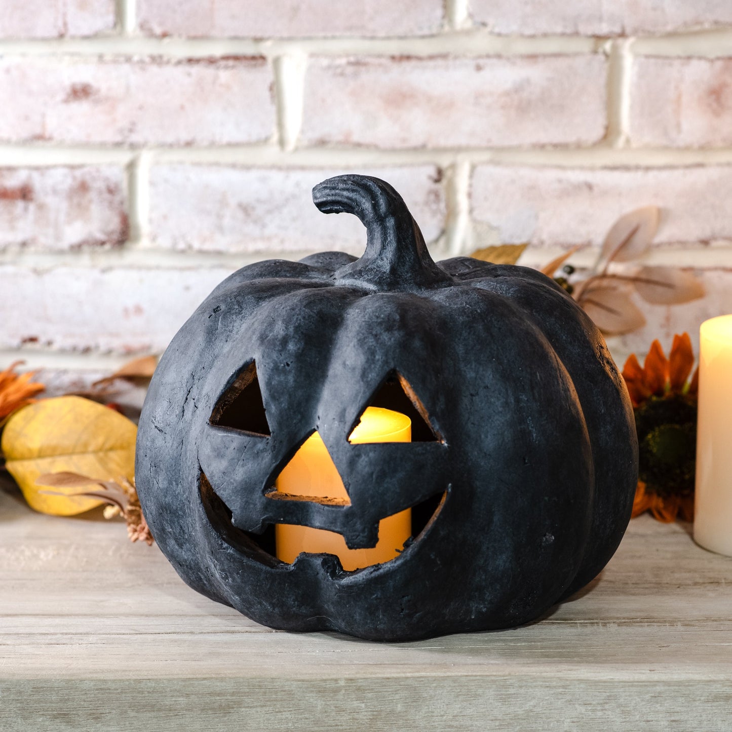 Black Terracotta Jack-O-Lantern Pumpkins | 2 Sizes Large