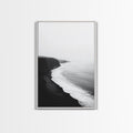 Cliff Coast, Mist Horizon, Monochrome Sea, Rugged Beauty, Canvas Print, Living Room Wall Art, Coastal Modern Style, Minimalist Ocean Scene White Frame