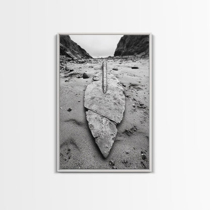 Fossil Rock Shore, Beach Minimalism, Sand Texture Art, Canvas Print, Coastal Wall Art, Natural History Decor, Abstract Earthy Art White Floater