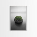 Moss Rock Minimal, Green Accent Art, Coastal Zen Decor, Framed Canvas Print, Modern Neutral Room, Nature Wall Aesthetic White Frame