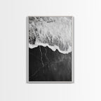 Wave Edge, Cracked Earth, Tide Meets Stone, Nature Contrast, Canvas Print, Abstract Ocean Art, Minimalist Wall Decor, Bathroom Artwork White Frame