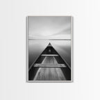 Canoe, Lake, Calm, Horizon - Minimalist lake paddle scene, Framed Canvas Print, peaceful home office art, Scandinavian decor, wilderness print White Frame