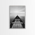 Canoe, Lake, Calm, Horizon - Minimalist lake paddle scene, Framed Canvas Print, peaceful home office art, Scandinavian decor, wilderness print White Frame