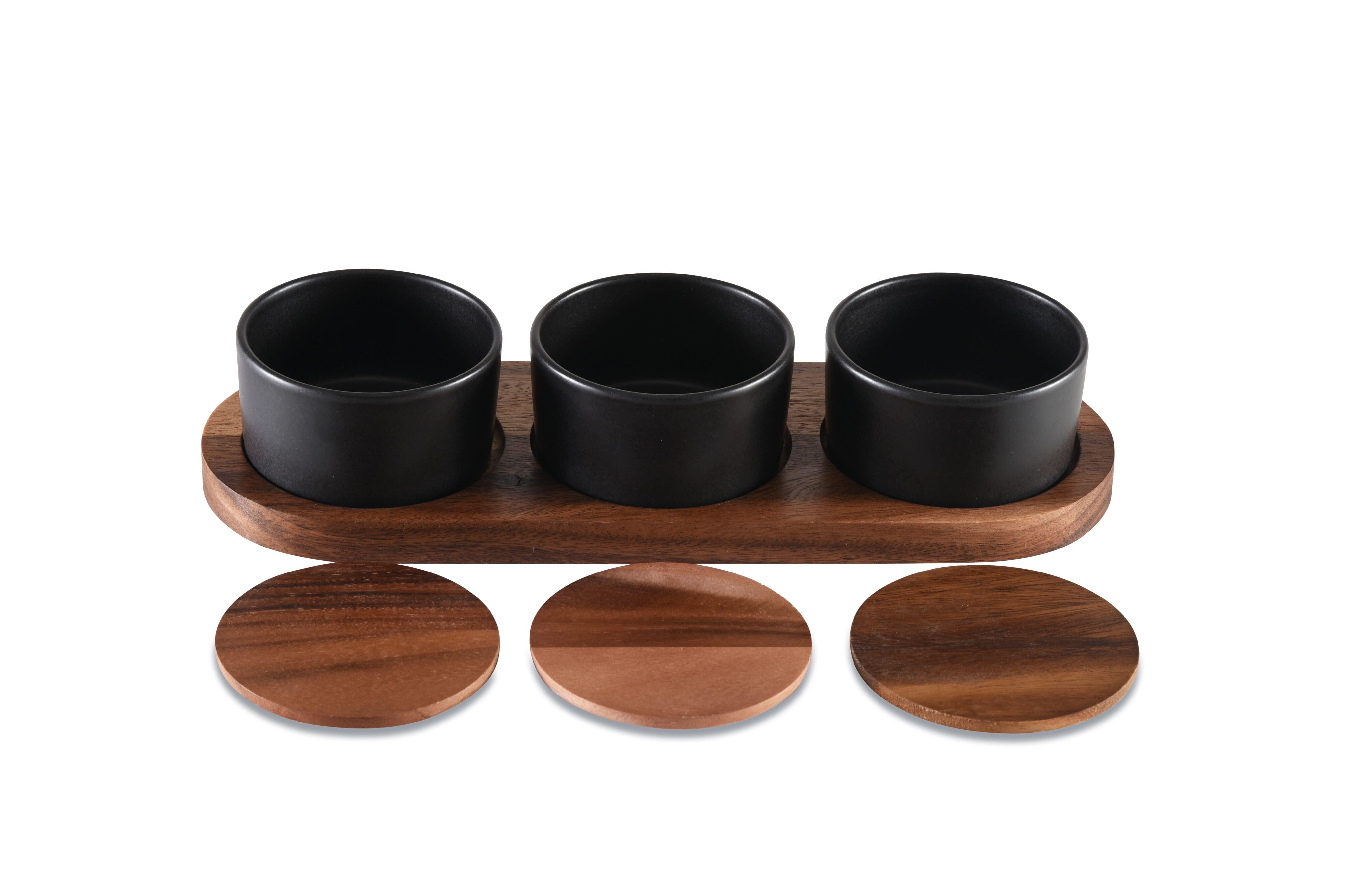 Ceramic Condiment Set on Acacia Wood Base Secondary image