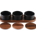 Ceramic Condiment Set on Acacia Wood Base