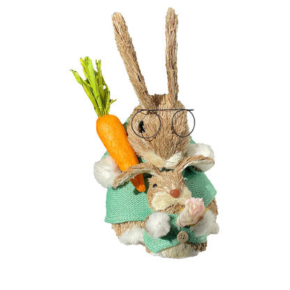 Mom & Baby Straw Easter Bunny Figurine