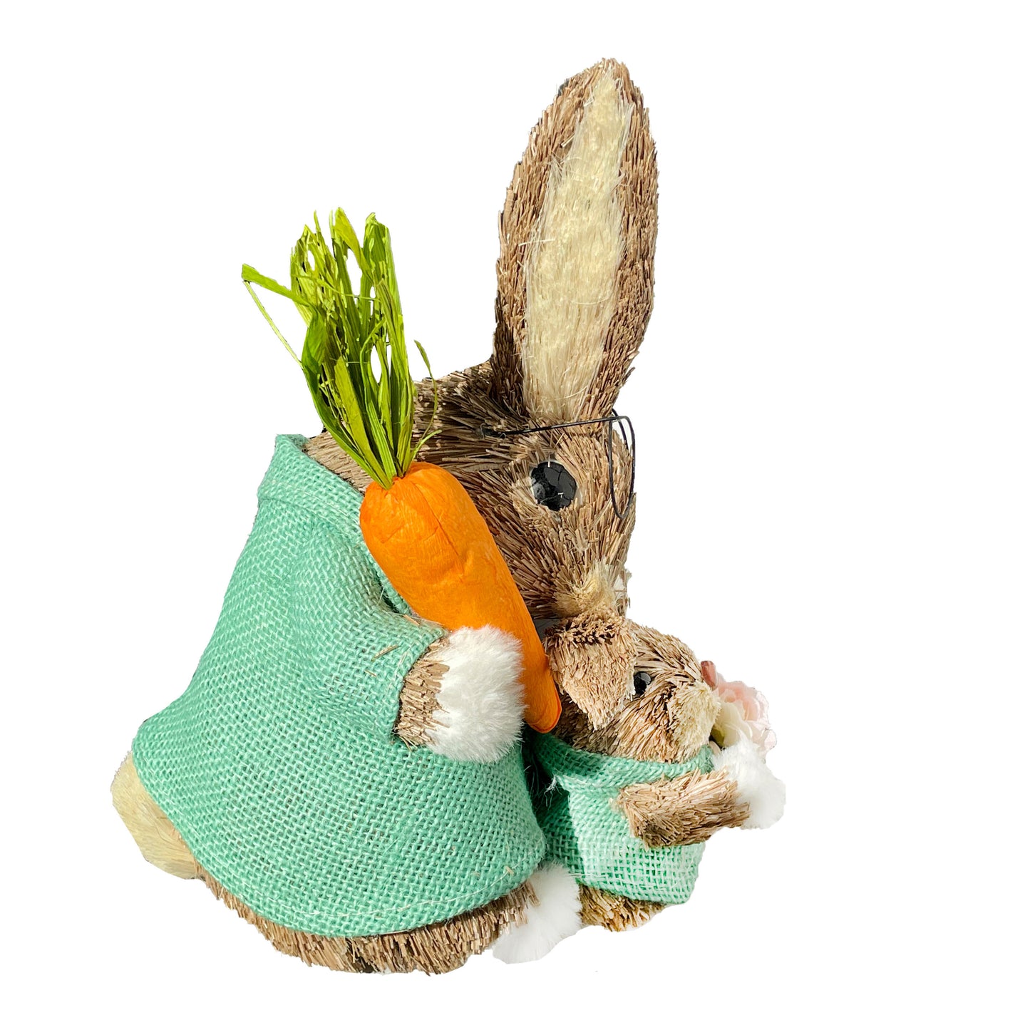 Mom & Baby Straw Easter Bunny Figurine