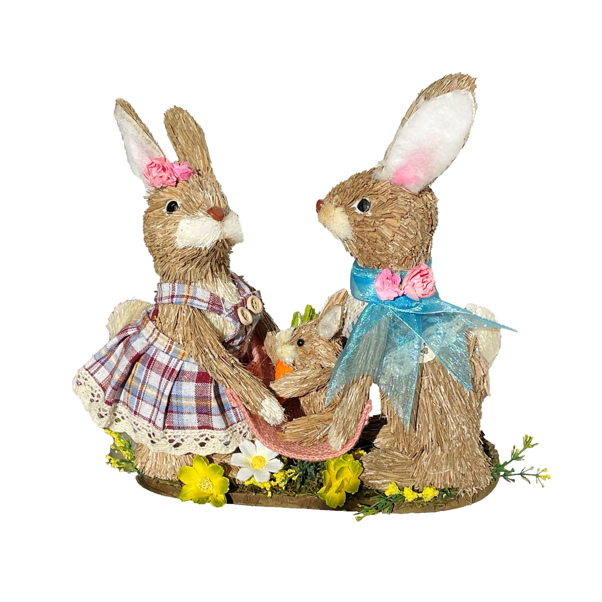 Easter Bunny Family Straw Figurine