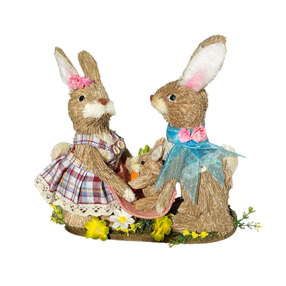 Easter Bunny Family Straw Figurine