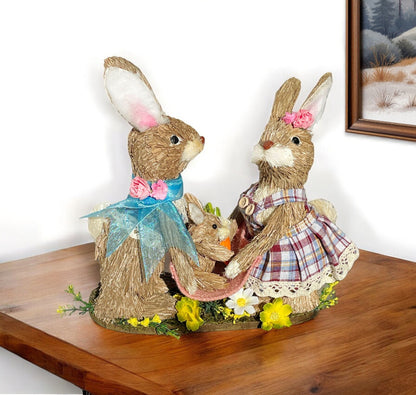 Easter Bunny Family Straw Figurine