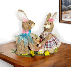 Easter Bunny Family Straw Figurine