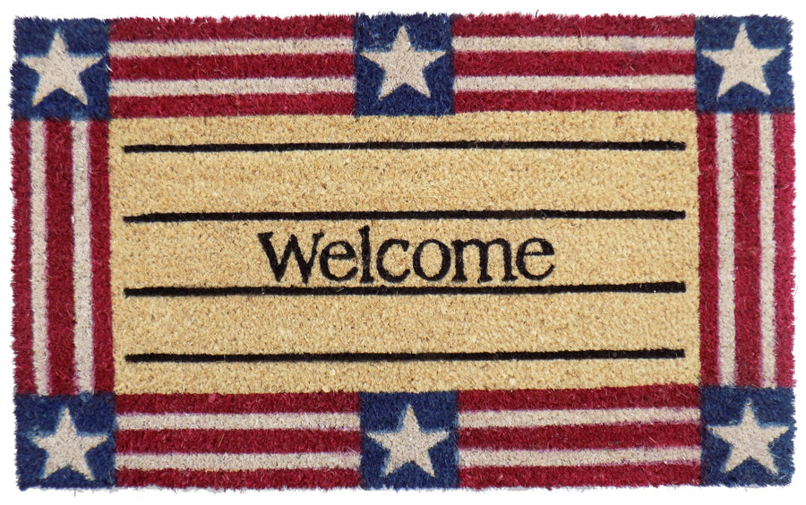 18" X 30" Red White And Blue Coir Patriotic Welcome Outdoor Door Mat