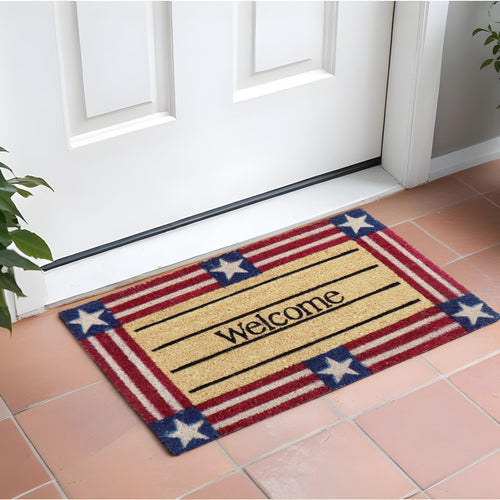 18" X 30" Red White And Blue Coir Patriotic Welcome Outdoor Door Mat