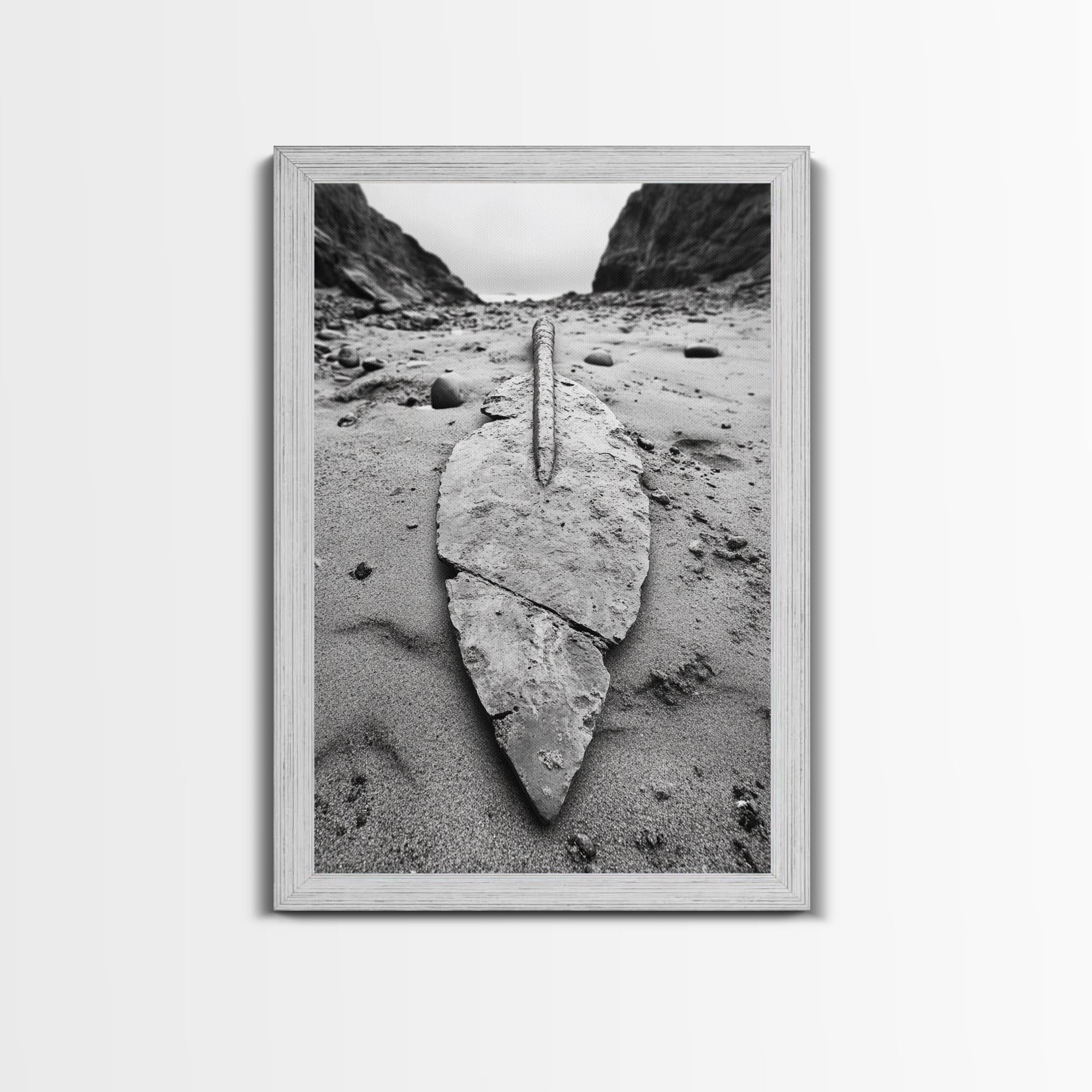 Fossil Rock Shore, Beach Minimalism, Sand Texture Art, Canvas Print, Coastal Wall Art, Natural History Decor, Abstract Earthy Art Gold Frame