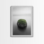 Moss Rock Minimal, Green Accent Art, Coastal Zen Decor, Framed Canvas Print, Modern Neutral Room, Nature Wall Aesthetic Gold Frame