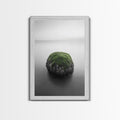 Moss Rock Minimal, Green Accent Art, Coastal Zen Decor, Framed Canvas Print, Modern Neutral Room, Nature Wall Aesthetic Gold Frame