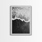 Wave Edge, Cracked Earth, Tide Meets Stone, Nature Contrast, Canvas Print, Abstract Ocean Art, Minimalist Wall Decor, Bathroom Artwork Gold Frame