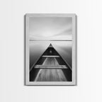 Canoe, Lake, Calm, Horizon - Minimalist lake paddle scene, Framed Canvas Print, peaceful home office art, Scandinavian decor, wilderness print Gold Frame