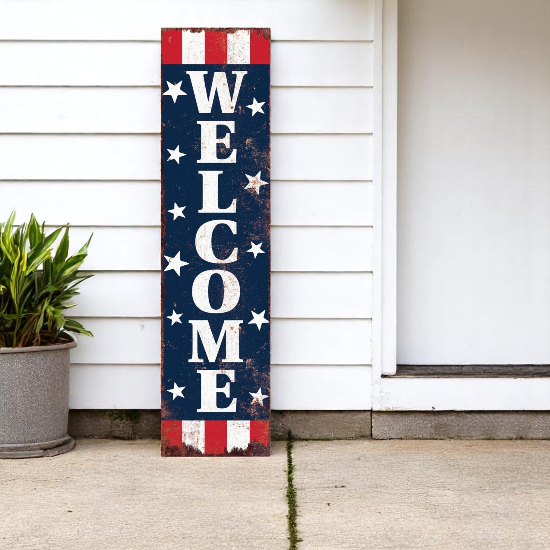 36" Red White And Blue Americana Wood Welcome Reversible Porch Sign Secondary image