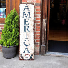 36" Red White And Blue Americana Wood Welcome Reversible Porch Sign