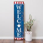 36" Red White And Blue July Fourth Wood Welcome Reversible Porch Sign