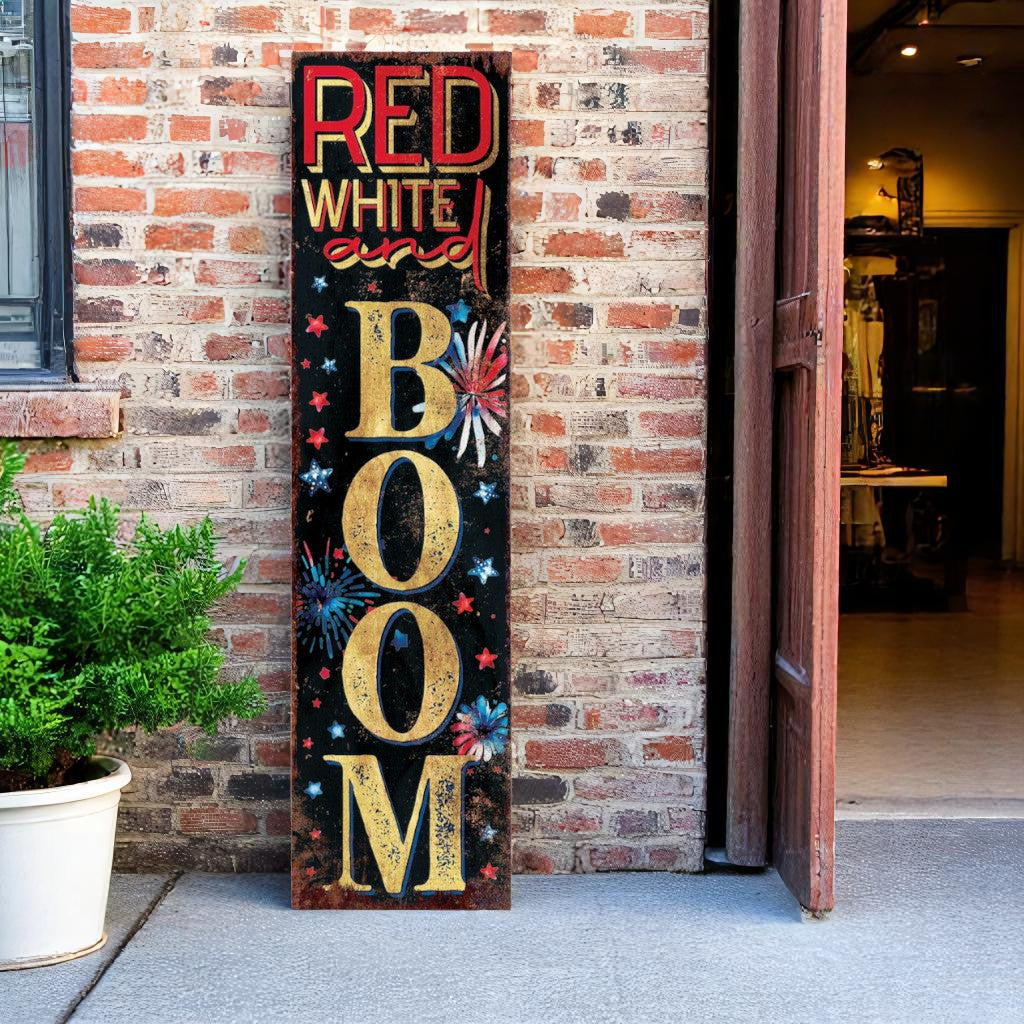 36" Red White And Blue July Fourth Wood Welcome Reversible Porch Sign