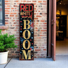 36" Red White And Blue July Fourth Wood Welcome Reversible Porch Sign