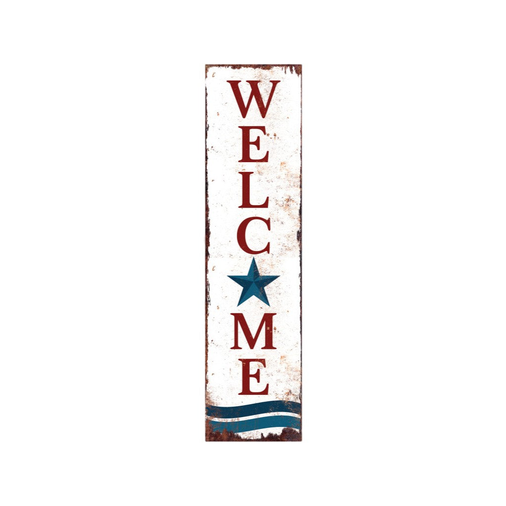 36" Red White And Blue Americana Solid Wood Welcome Reversible Porch Sign