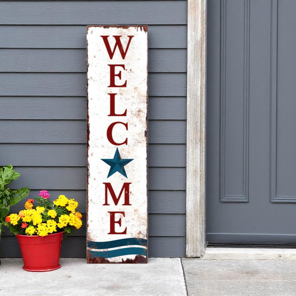 36" Red White And Blue Americana Solid Wood Welcome Reversible Porch Sign Secondary image
