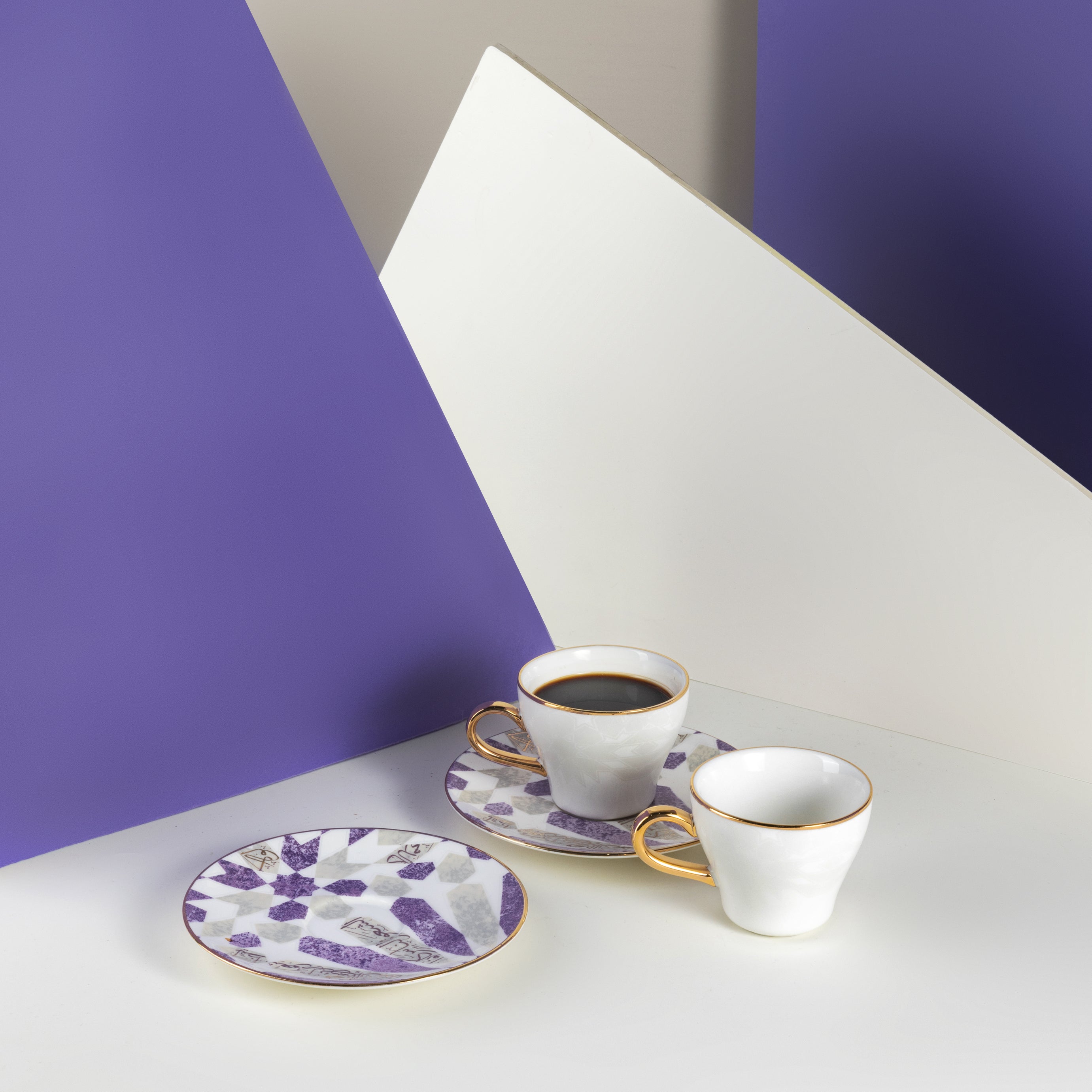 Amal - Espresso /Turkish Coffee Cups, (12-Pc)- Purple & Gold Secondary image