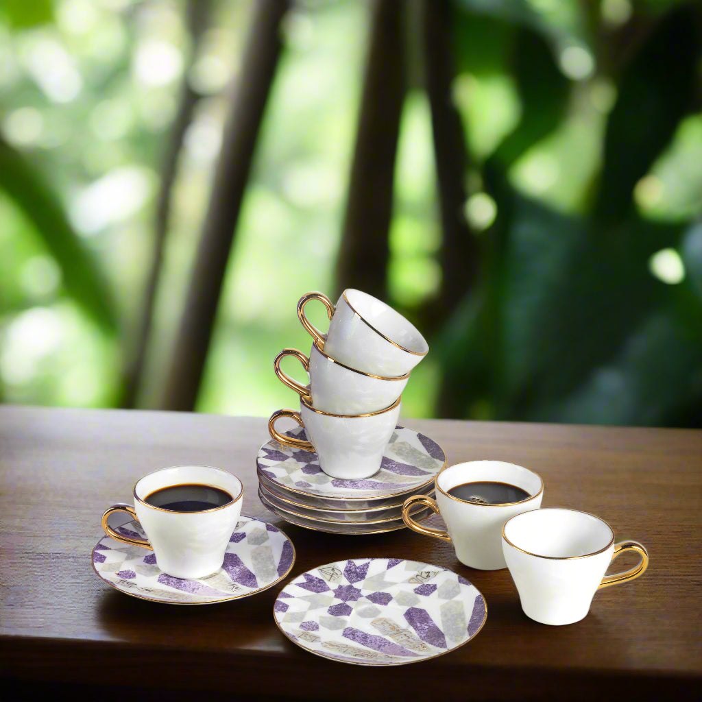 Amal - Espresso /Turkish Coffee Cups, (12-Pc)- Purple & Gold Main image