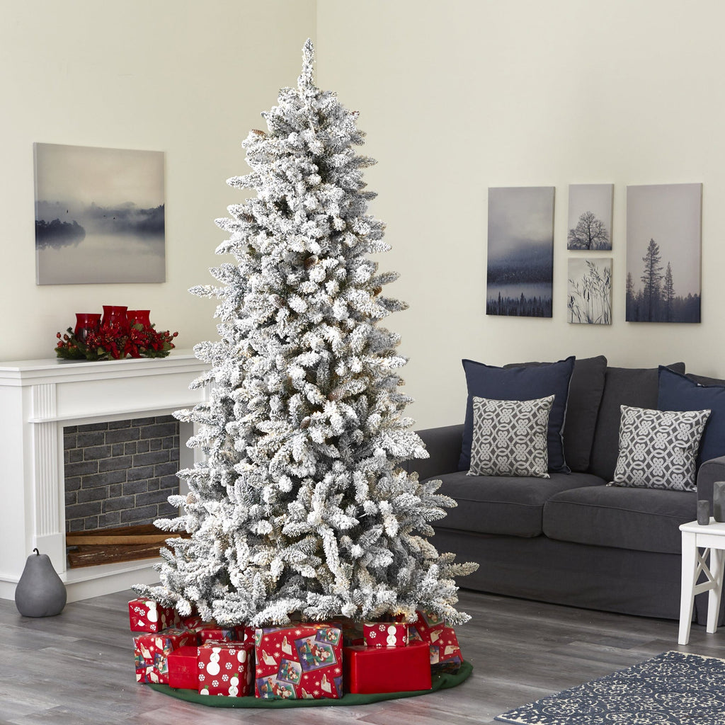 7.5’ Flocked Livingston Fir Artificial Christmas Tree with Pine Cones