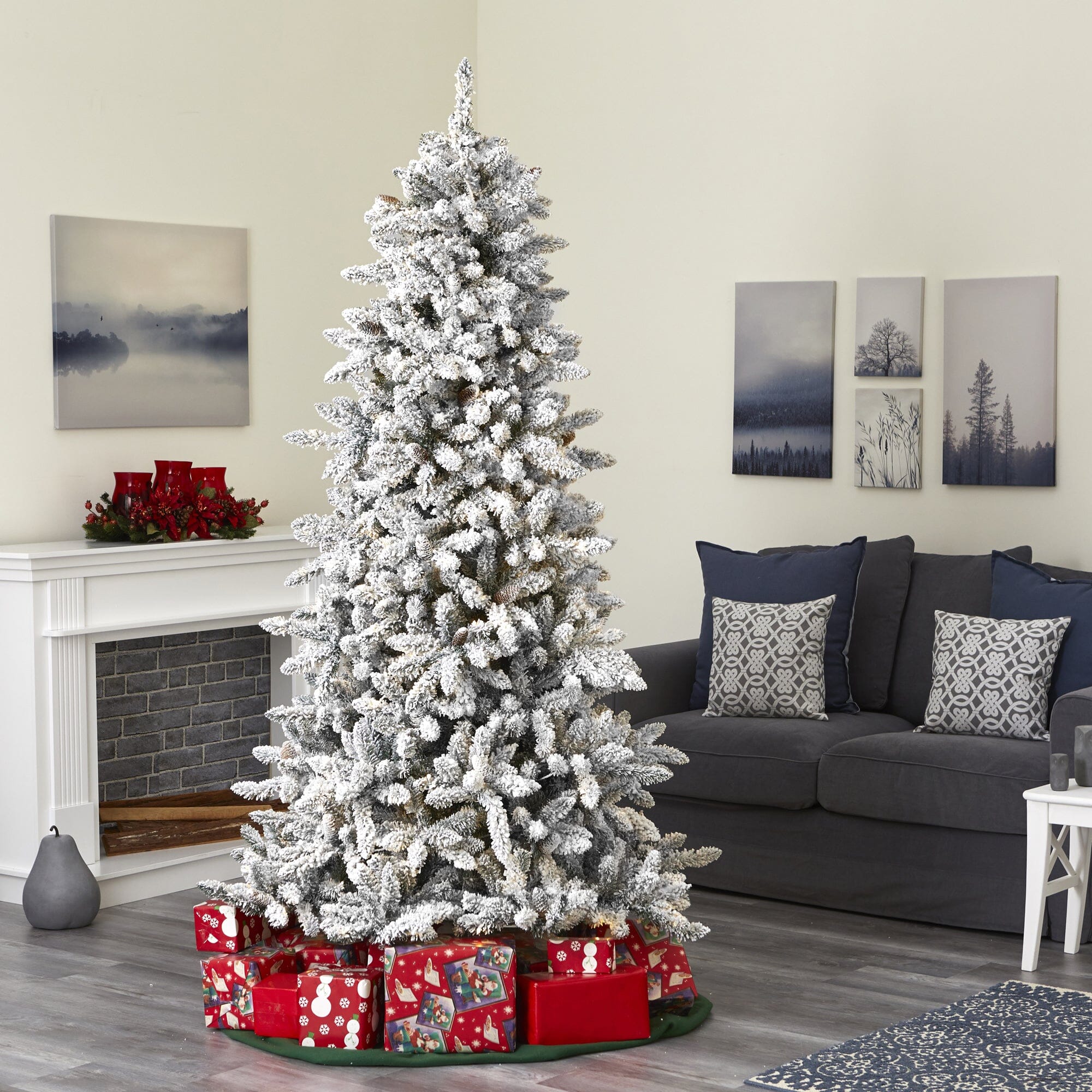 7.5’ Flocked Livingston Fir Artificial Christmas Tree with Pine Cones