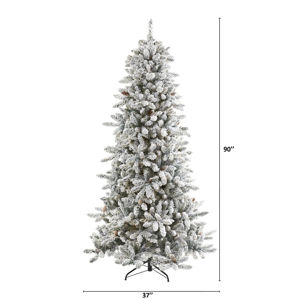 7.5’ Flocked Livingston Fir Artificial Christmas Tree with Pine Cones