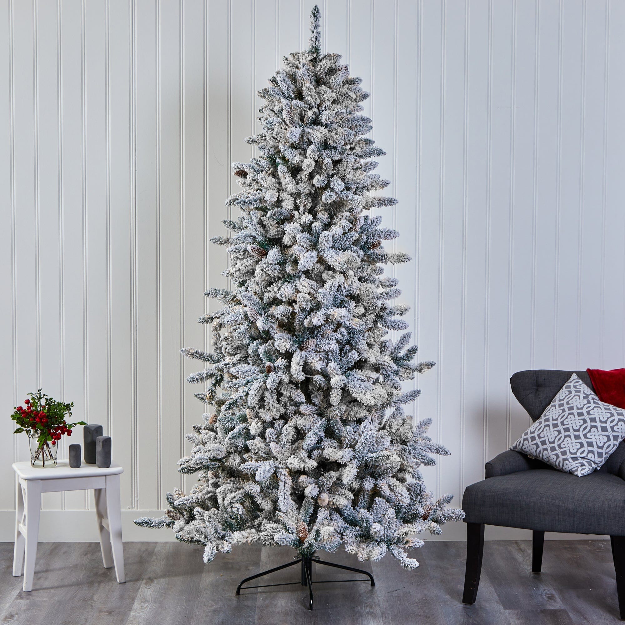 7.5’ Flocked Livingston Fir Artificial Christmas Tree with Pine Cones