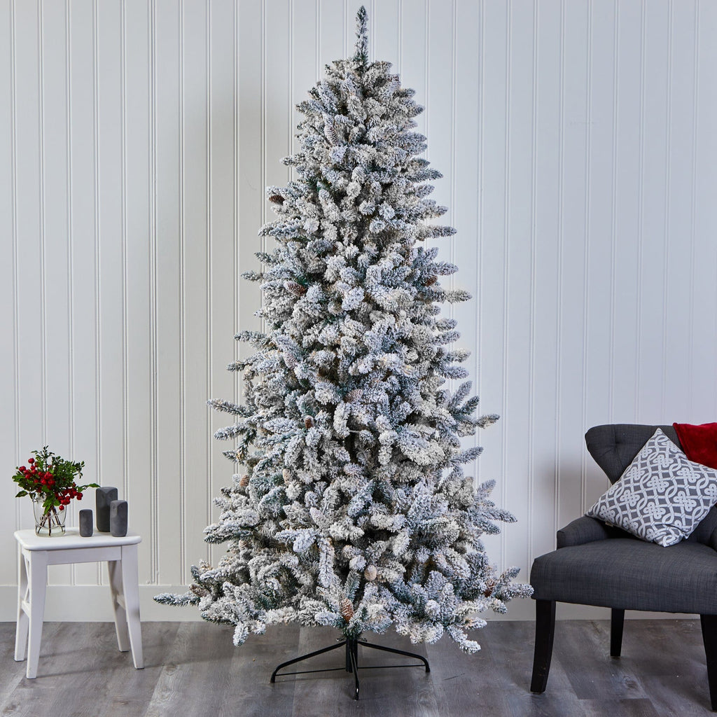 7.5’ Flocked Livingston Fir Artificial Christmas Tree with Pine Cones