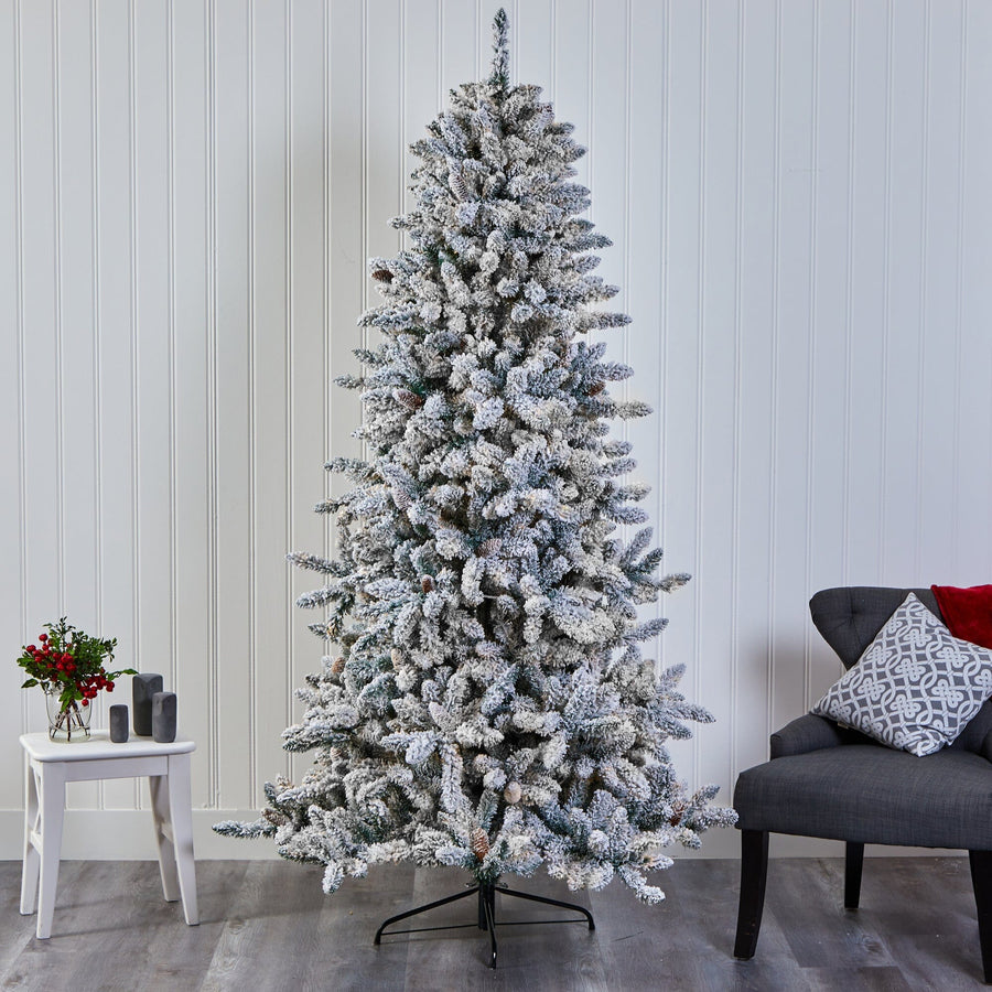 7.5’ Flocked Livingston Fir Artificial Christmas Tree with Pine Cones