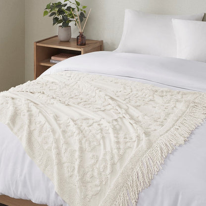 Chloe 100% Cotton Tufted Chenille Lightweight Throw With Fringe Tassel