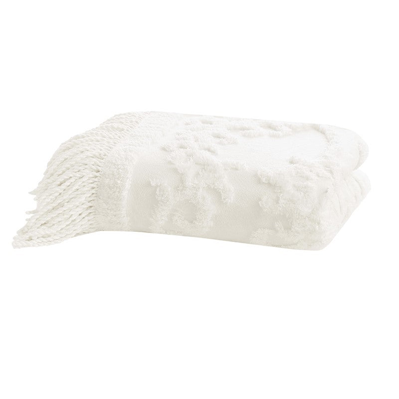 Chloe 100% Cotton Tufted Chenille Lightweight Throw with Fringe Tassel