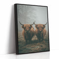 Gentle Giants Beneath Misty Skies Black Framed Canvas