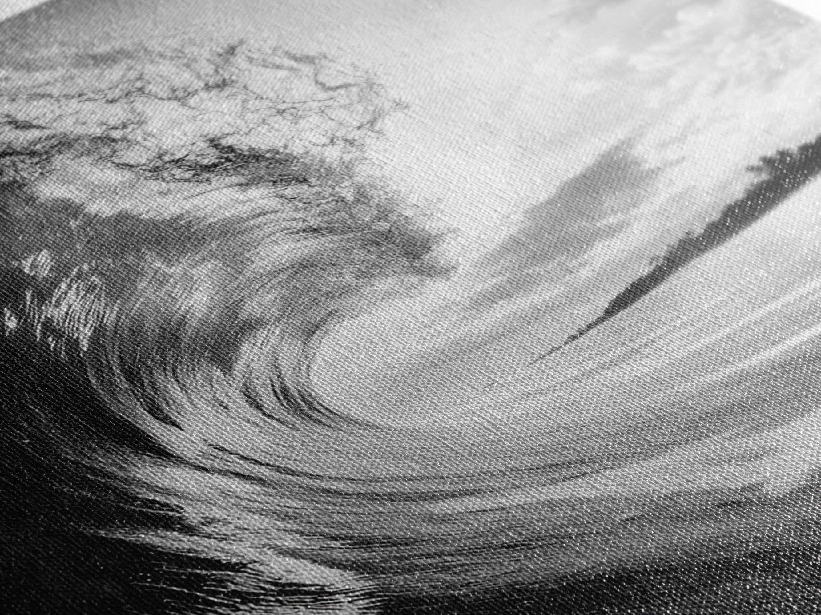 Ocean Wave Curl, Sea Barrel Art, Surf Power Print, Framed Canvas Print, Bathroom Wall Art, Modern Beach Decor, Black White Seascape